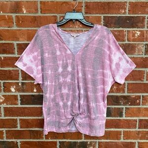 Juicy Couture Womens Large Pink Tie Dye Front Twist Batwing Blouse